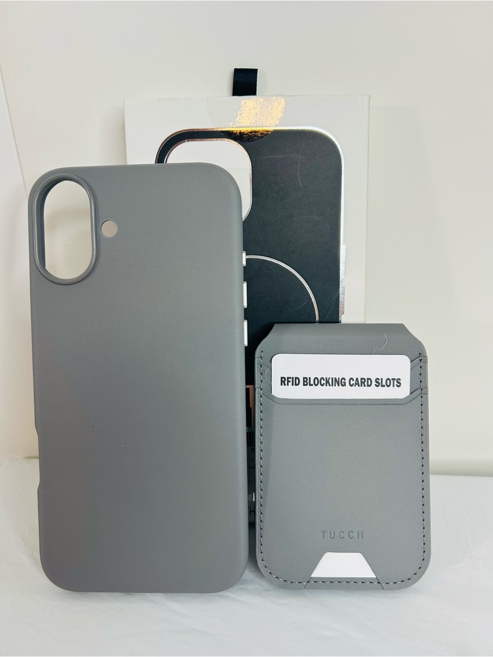 Gray RFID Blocking Magnetic Wallet & Phone Case for IPhone 16
